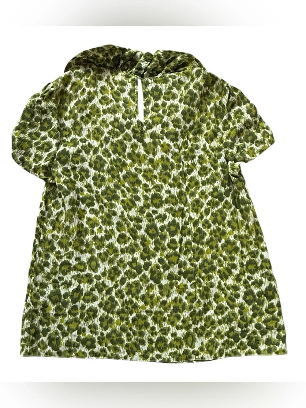 Kate Spade Silk Wool Leopard Print Ruffle Blouse Green Bow Top M Office Chic